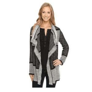 Lucky Brand Women Weave Drape Cardigan Black White